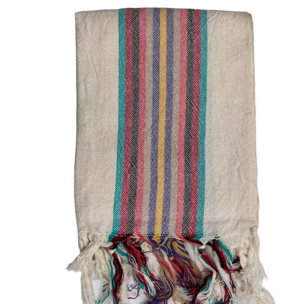 Striped Cotton Hand Towel Hand Tied Tassels Hand Loom Weave Stripes